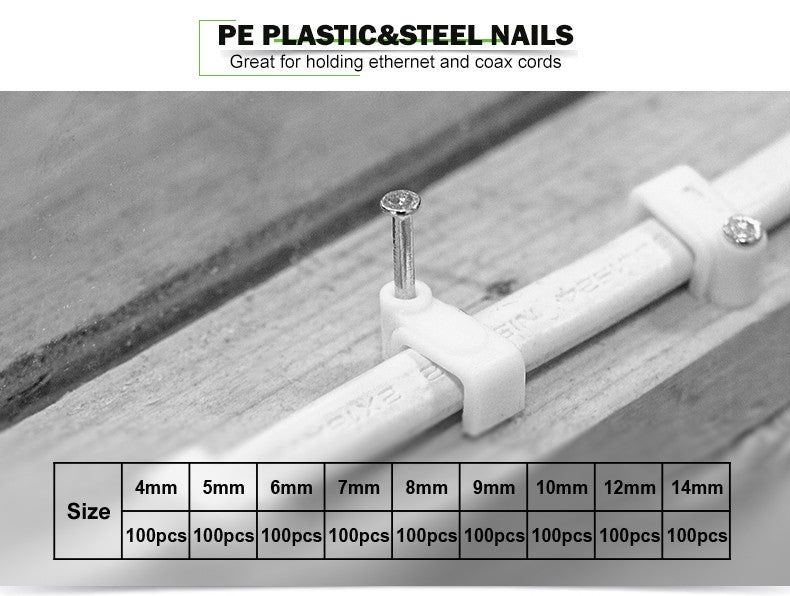 100PCS Flat Nail Clip Cable Clips 4mm/6mm/7mm/8mm/9mm/10mm/12mm/14mm Wire Management Electrical Cord Tie Holder Cable Clips