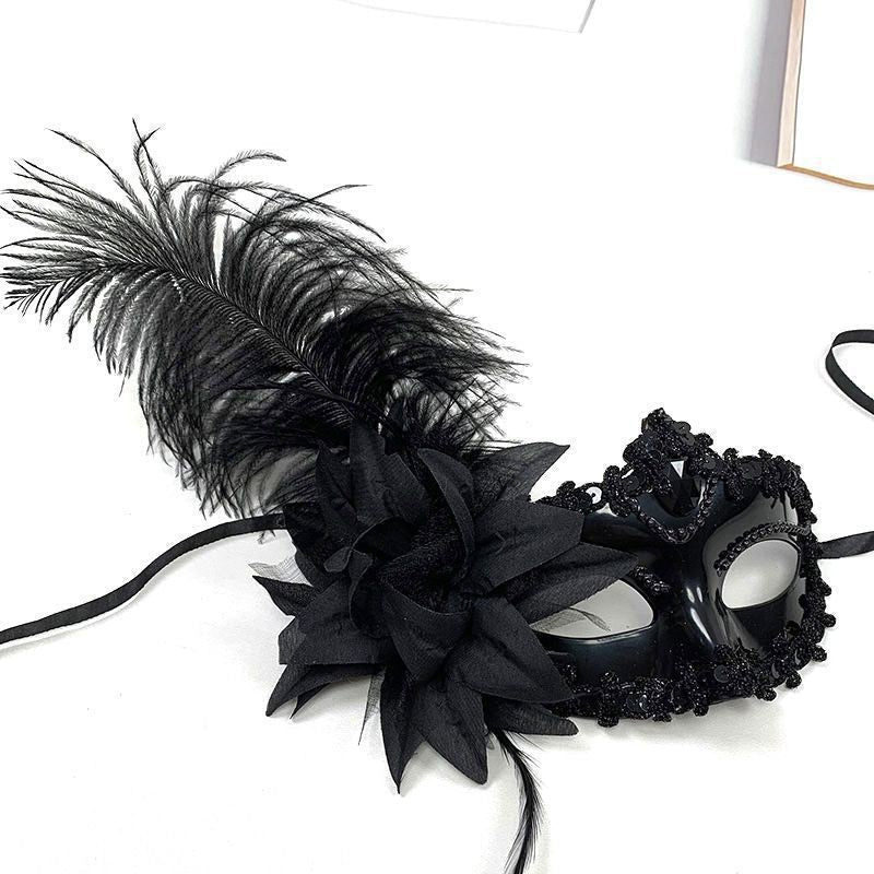 Feather Rhinestones Masquerade Mask Lace Women Flower Fashion Half Face Sexy Halloween Christmas Easter Cosplay Party Prom White