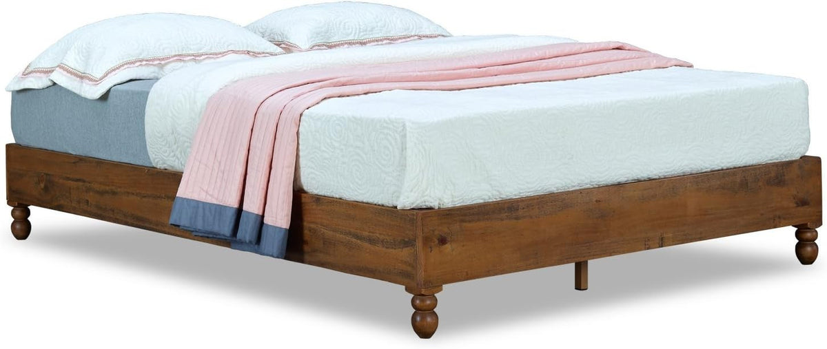 12 Inch Solid Wood Bed Frame Rustic Style Eliminates The Need for a Boxspring, Natural Finish, King