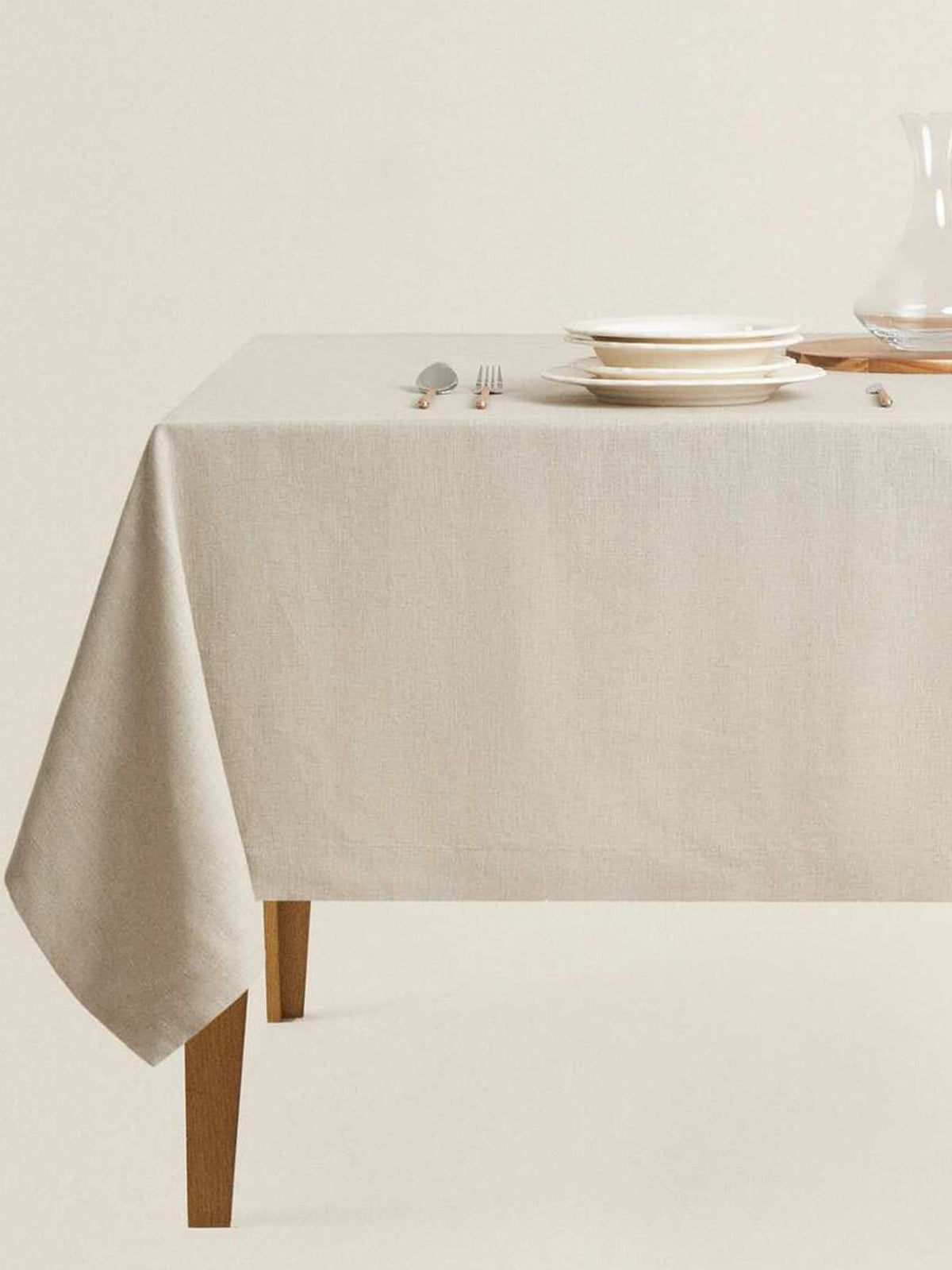 1pc Linen Tablecloth Beige Rectangular Fabric for Dining Picnic Camping