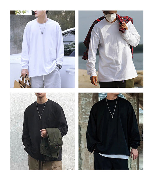 Dukeen 280g Heavyweight Long-Sleeved T-Shirt for Men 100% Cotton Shirts Oversized Solid Color Tops Plain Tees Men's Clothing
