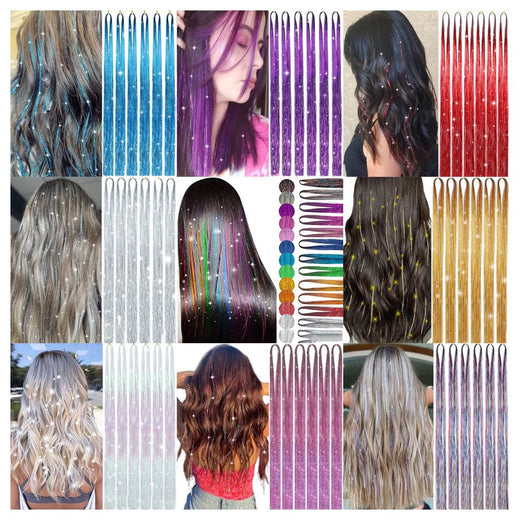 93/120cm Sparkle Synthetic Hair Extensions Tinsel Rainbow Colored Strands Girls Headwear Hairbinge Hair Laser False Decor