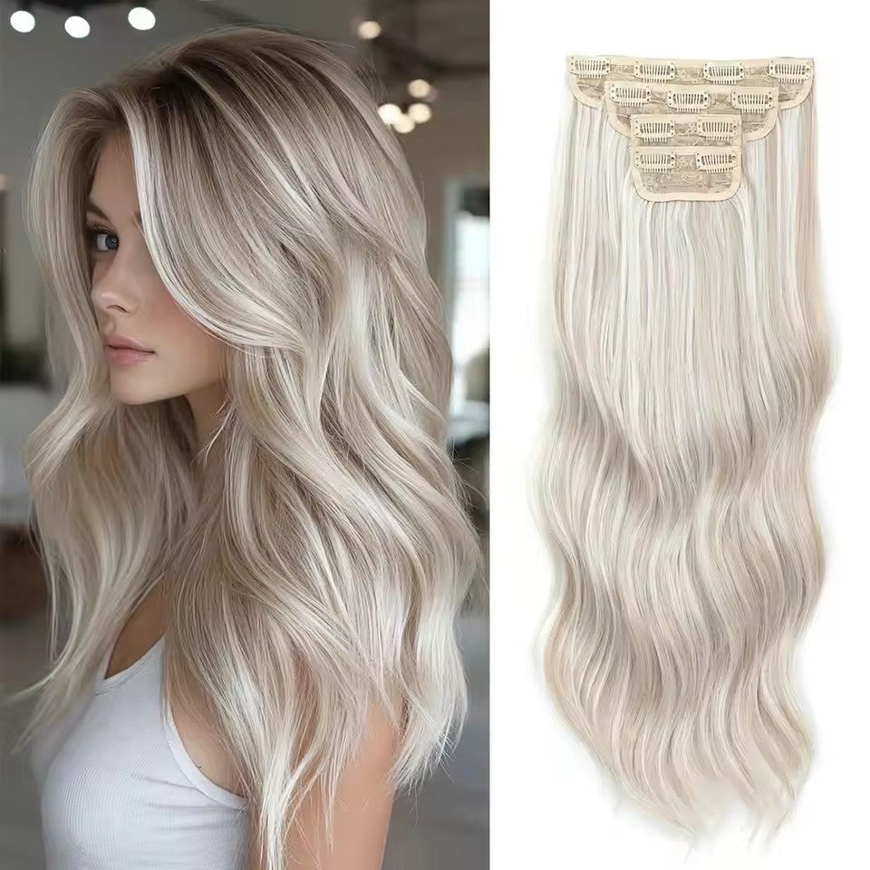 24Inch 61cm Body Wave Synthetic Wavy Blond 27/613 White Clip In Hair Extensions 4Pcs/lot 220g Heat Resistant Fiber