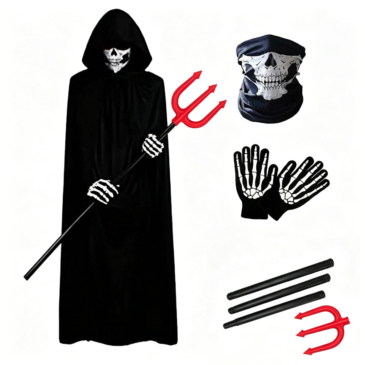 Halloween New Party Role Playing Adult Death Black Cloak Halloween Skull Ball Costume Prop Set Adult Gift ?