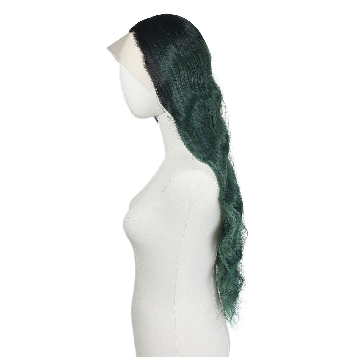Ombre Dark Green Wavy Synthetic Wigs Dark Roots Cosplay 13x4 Lace Front Green Wig For Women Pre Plucked Natural Hairline
