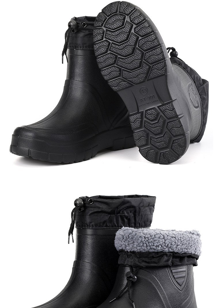 2024 Versatile Men's Rain Boots Waterproof outdoor lightweight shoe Velvet fashion short boot Casual comfort male water shoes