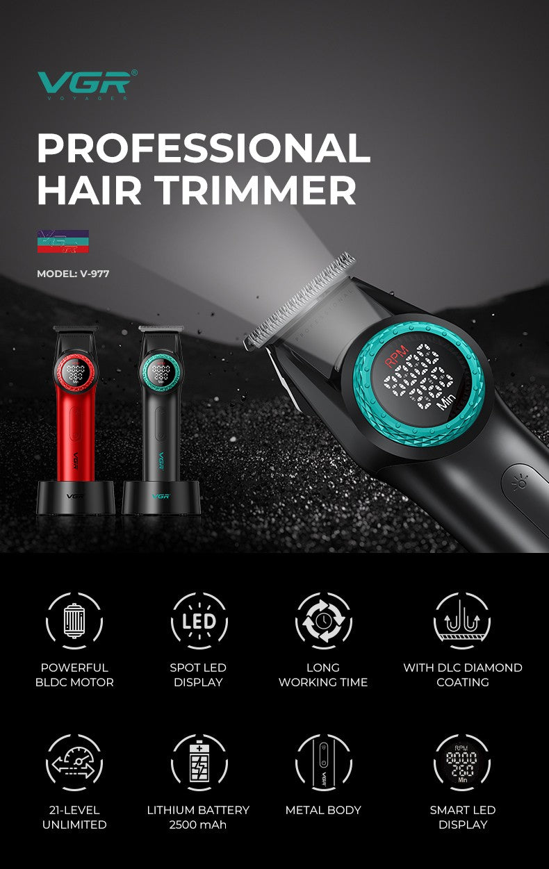 VGR 001 977 new hair trimming set high-end men's hair clipper intelligent digital display electric pusher carving and whitening