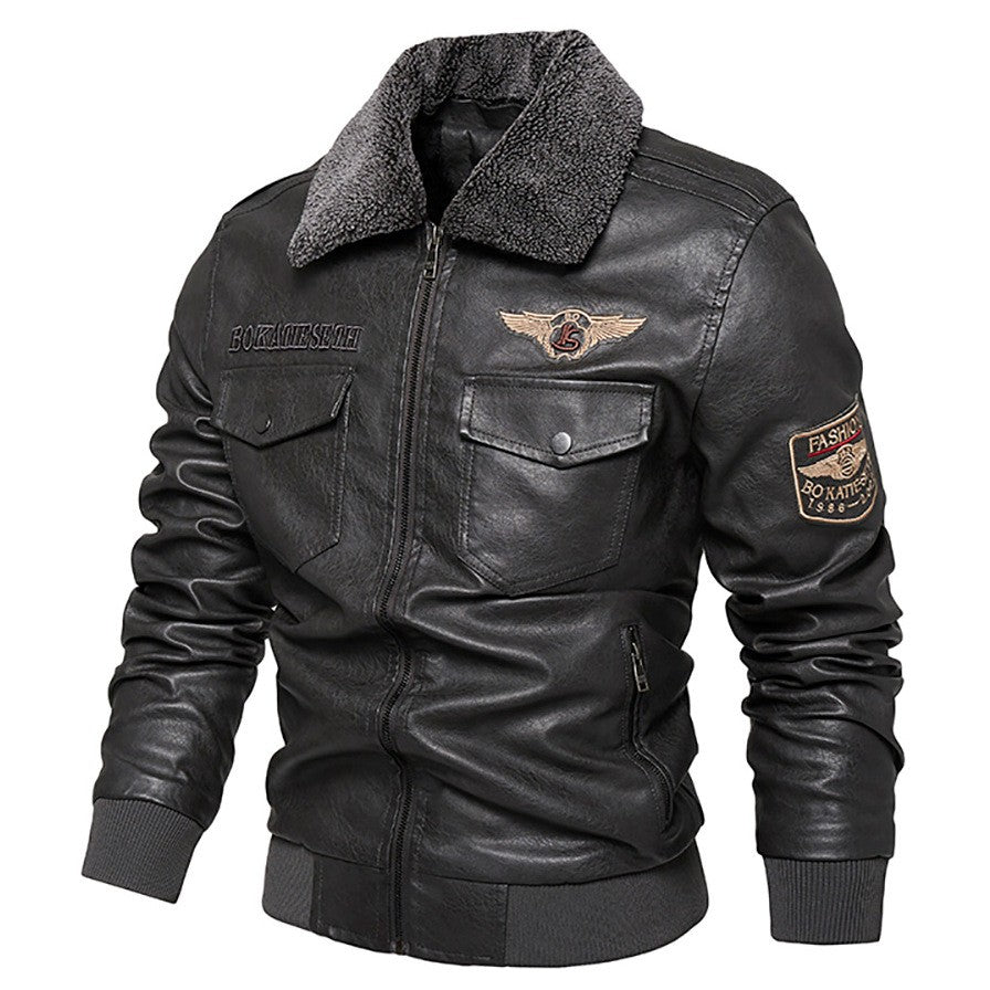 Fleece Fur Collar Windbreaker Coat Male Pu Jacket Men Thick Warm Cashmere Military Bomber Tactical Leather Jackets Mens Outwear