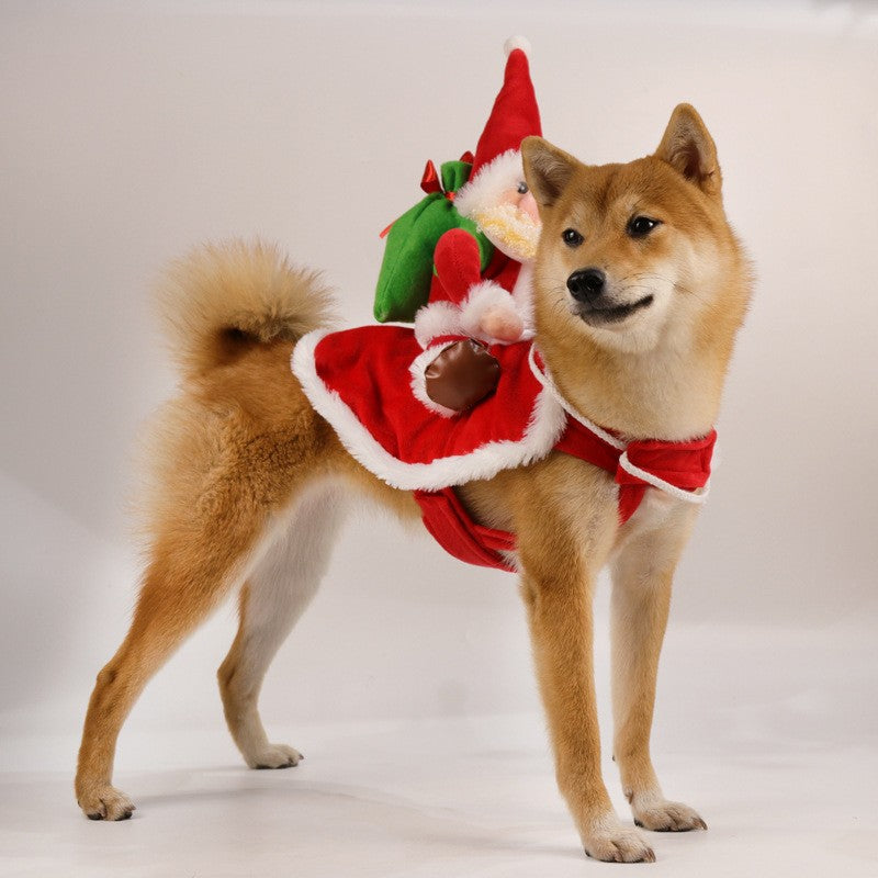 Christmas Dog Costumes Funny Holiday Riding Santa Clause Pet Dress Up for Small Large Dogs Festival New Year Dog Gift Outfit