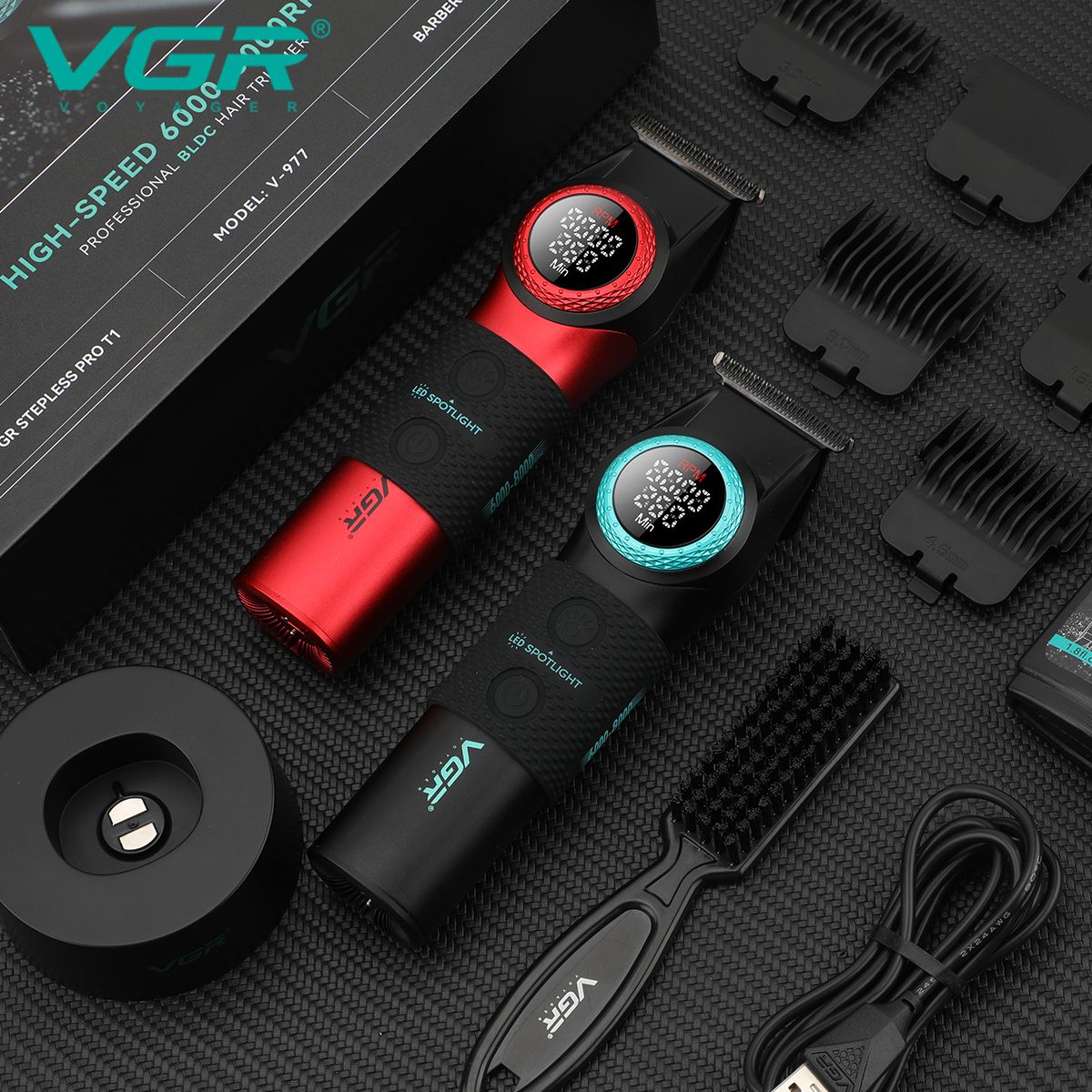 VGR 001 977 new hair trimming set high-end men's hair clipper intelligent digital display electric pusher carving and whitening