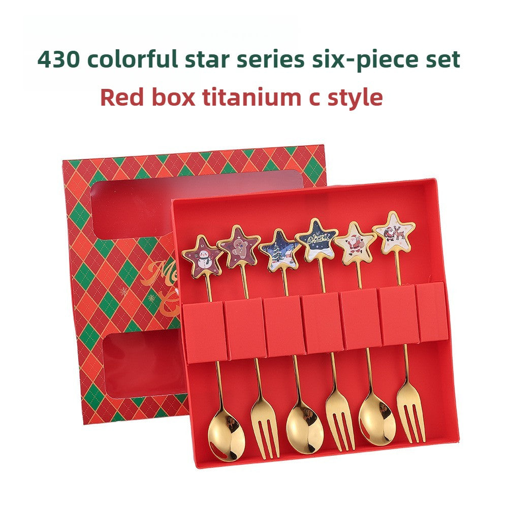 Christmas Themed Cutlery Set Stainless Steel Creative Cartoon Knife Fork Spoon 2/4/6pcs Set Holiday Gift Cutlery Decoration
