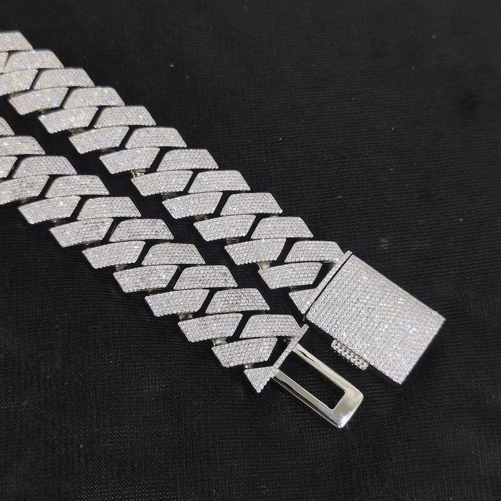 Thick Heavy 15mm Two Rows Prong Setting Cuban Link Chain Iced Out Hip Hop White/18k Gold Plated Necklace Jewelry Women Men Gifts