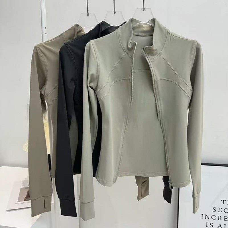 Women's High-End Velvet Yoga Jacket Stand Collar Long Sleeve Fitness Running Training Top for Autumn Winter Sports