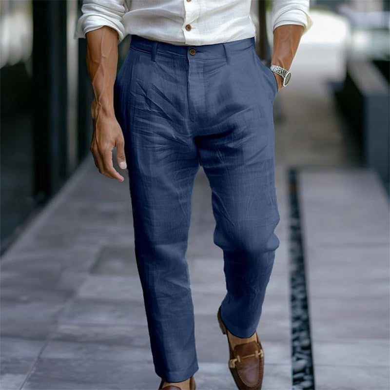 2025 Male Men's Casual Dress Linen Pants Solid White Gray Trouser Plus Size 3xl Mens Elegant Fashion Sweatpants Men Streetwear