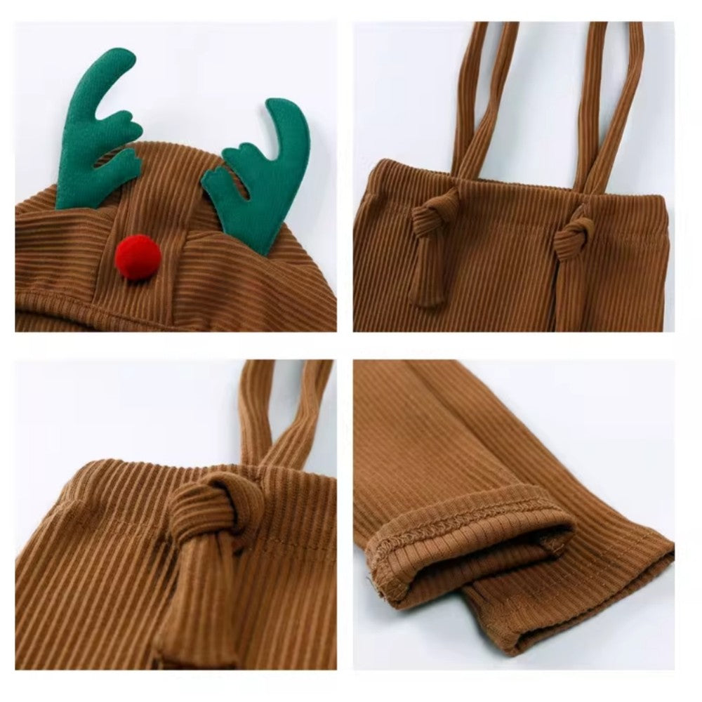 2025 Christmas Baby Suspender Pants with Hat Infant Knit Trousers Outfits Cute Toddler Newborn Casual Leggings Costumes