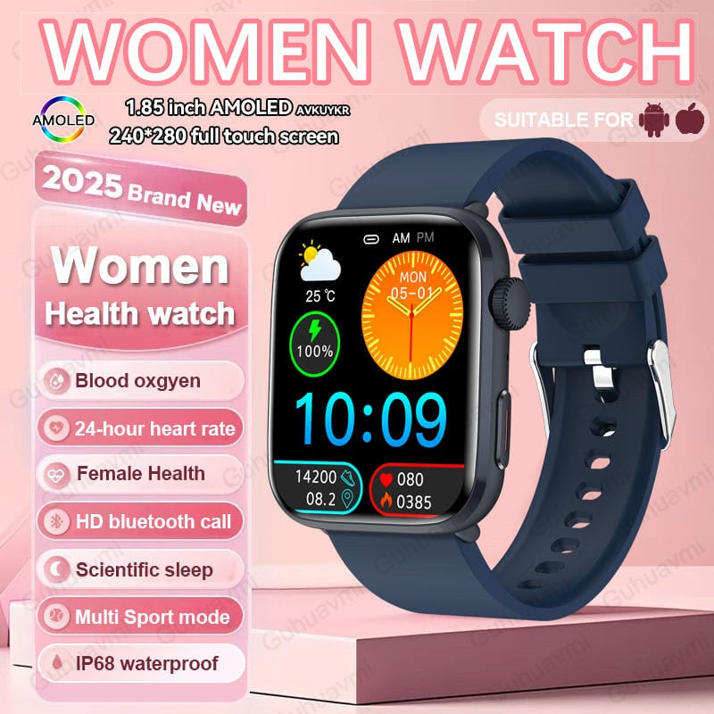 2025New NFC Smat Watch Women 1.85-inch Blood Pressure Heart Rate Bluetooth Call Female Health Smarwatches Ladies For Android IOS