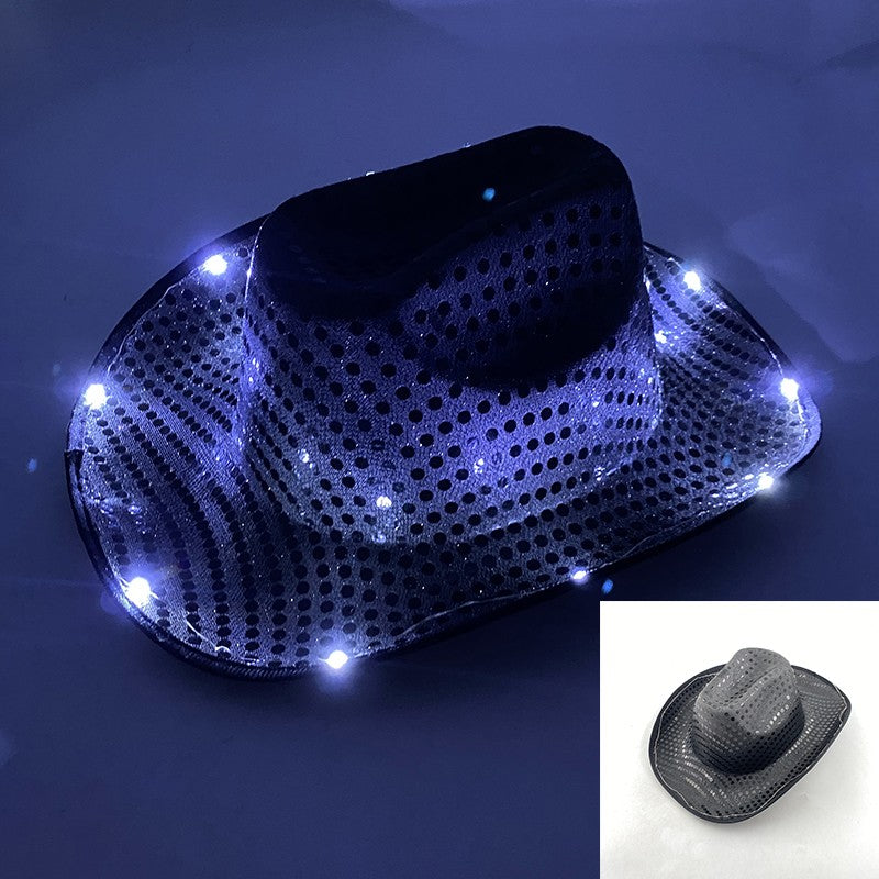 Wireless LED Western Cowboy Hat Light Up Cowboy Hat Disco Bride Pink Cowgirl Hat Concert NightClub Wedding Costumes Accessories