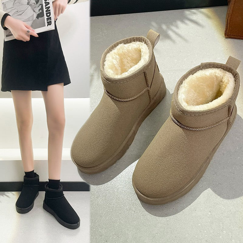 Snow Boots Women's Short Tube Thickened Cotton Shoes Non-slip Winter New Shoes Student Women's Shoes 2023 Black Boots