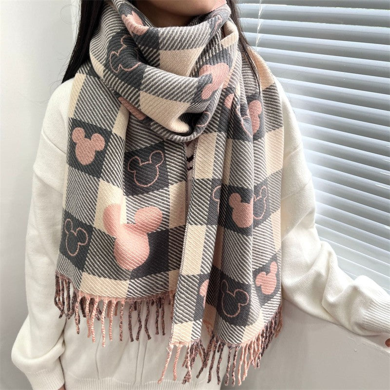 NEW Disney Mickey Women's Scarf Cute Cartoon Mickey Girls Soft Cashmere Scarf Autumn and Winter Warm Fashion Holiday Gifts