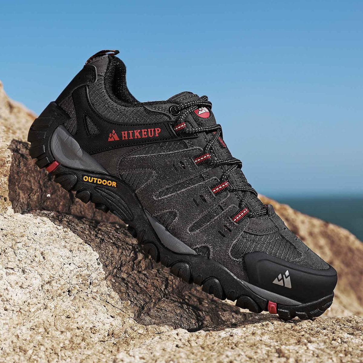 HIKEUP Men's Hiking Shoes Suede Leather Outdoor Shoes Wear-resistant Men Trekking Walking Hunting Tactical Sneakers