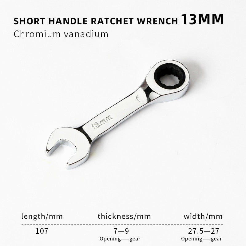 1PCS Stubby Ratchet Spanner - 6-19mm Range, 72 Tooth Short Handle Ratchet Socket Wrenches for Auto Repair and Nut Repair