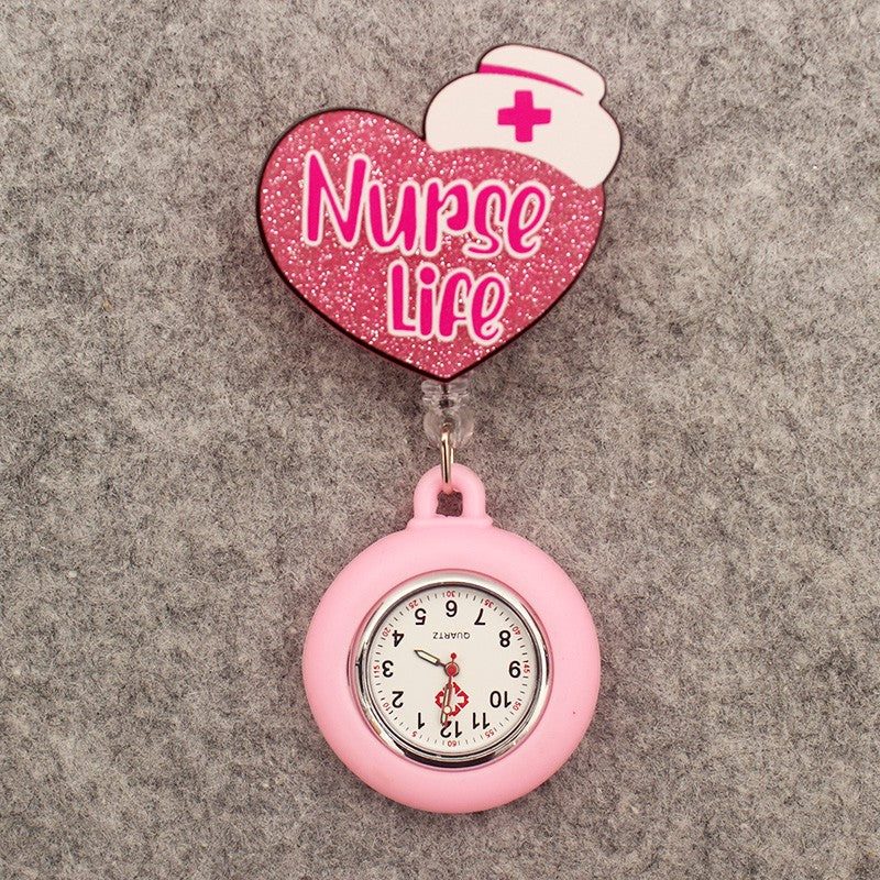 Glitter Acrylic Hospital Acrylic Heart Stethoscope Lovely Nurse Doctor Alligator Clip Pocket Watches Medical Hang Clock Gift