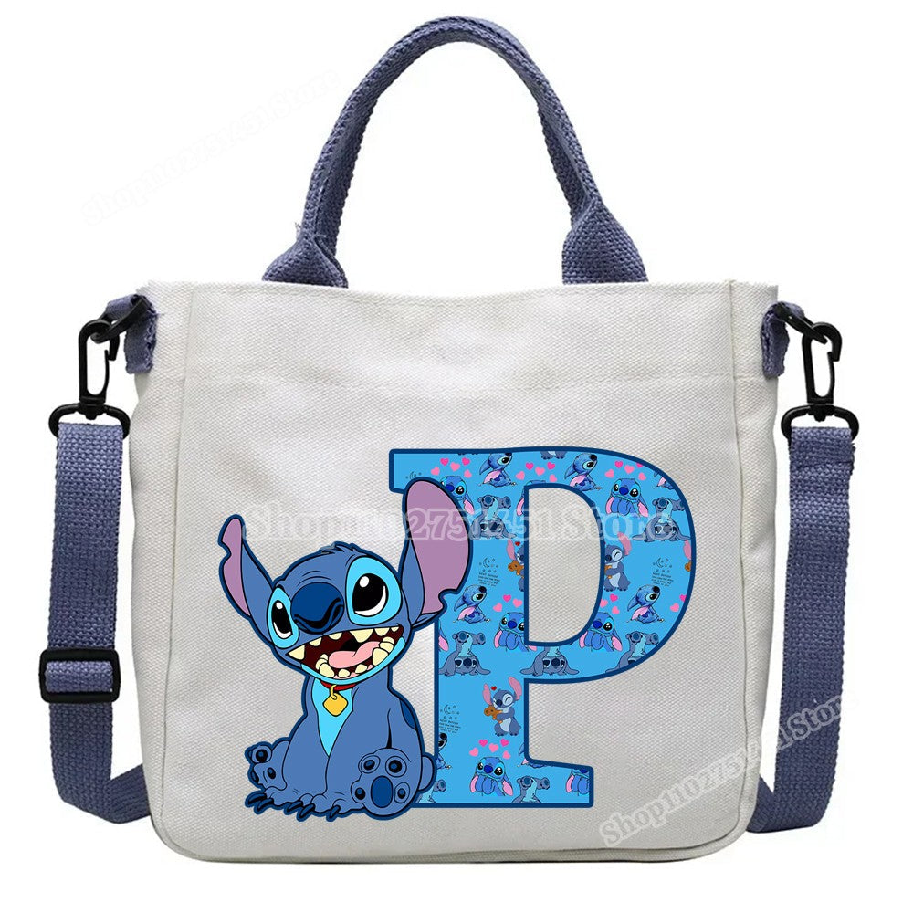 Disney Stitch Letter A-Z Print Shoulder Bags Cute Anime Action Figure Stich Purses Handbags Women Sling Messenger Bag Gift