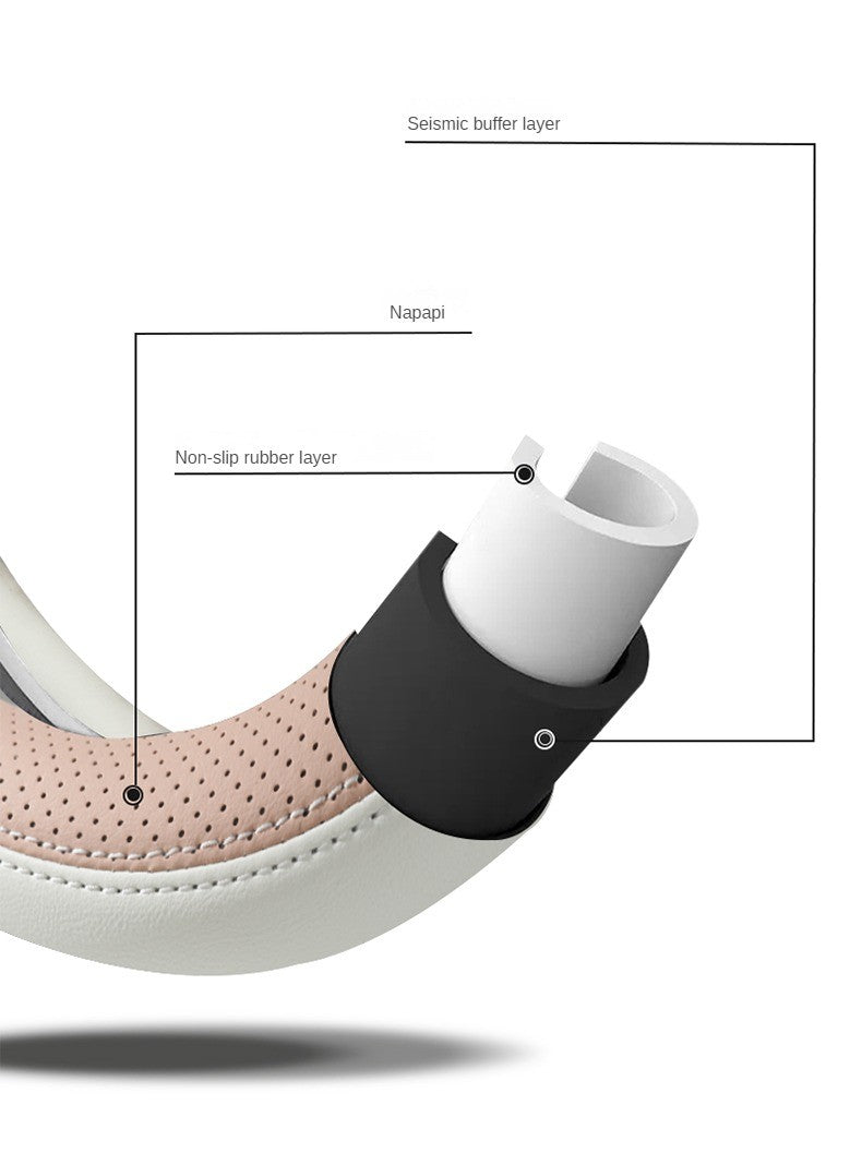 Perforated Nappa Leather Car Steering Wheel Cover Warm in Winter and Cool in Summer, Universal 15 Inch, Anti-Slip, Odorless