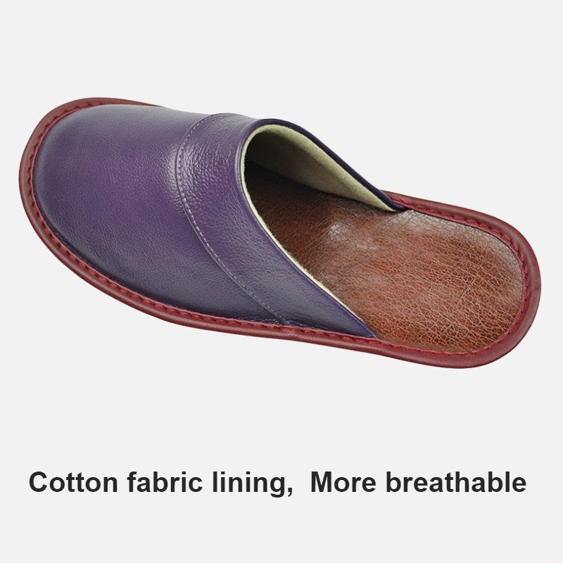 Big sizeGenuine Cow Leather Slippers Homes in indoor slipper Spring Autumn men women elderly non-slip casual single Slides shoes