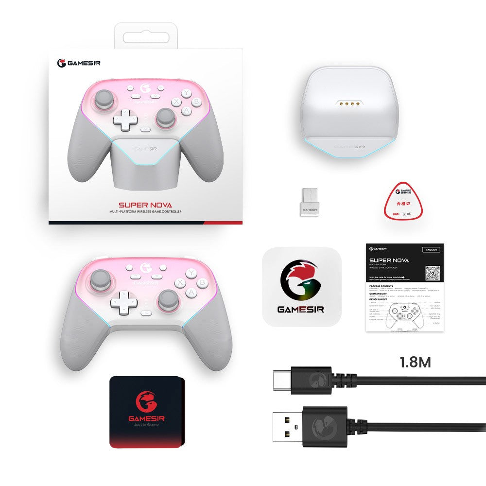GameSir-T4n Pro Super Nova Wireless Controller Hall joystick for PC Steam Switch iOS Android with charging base
