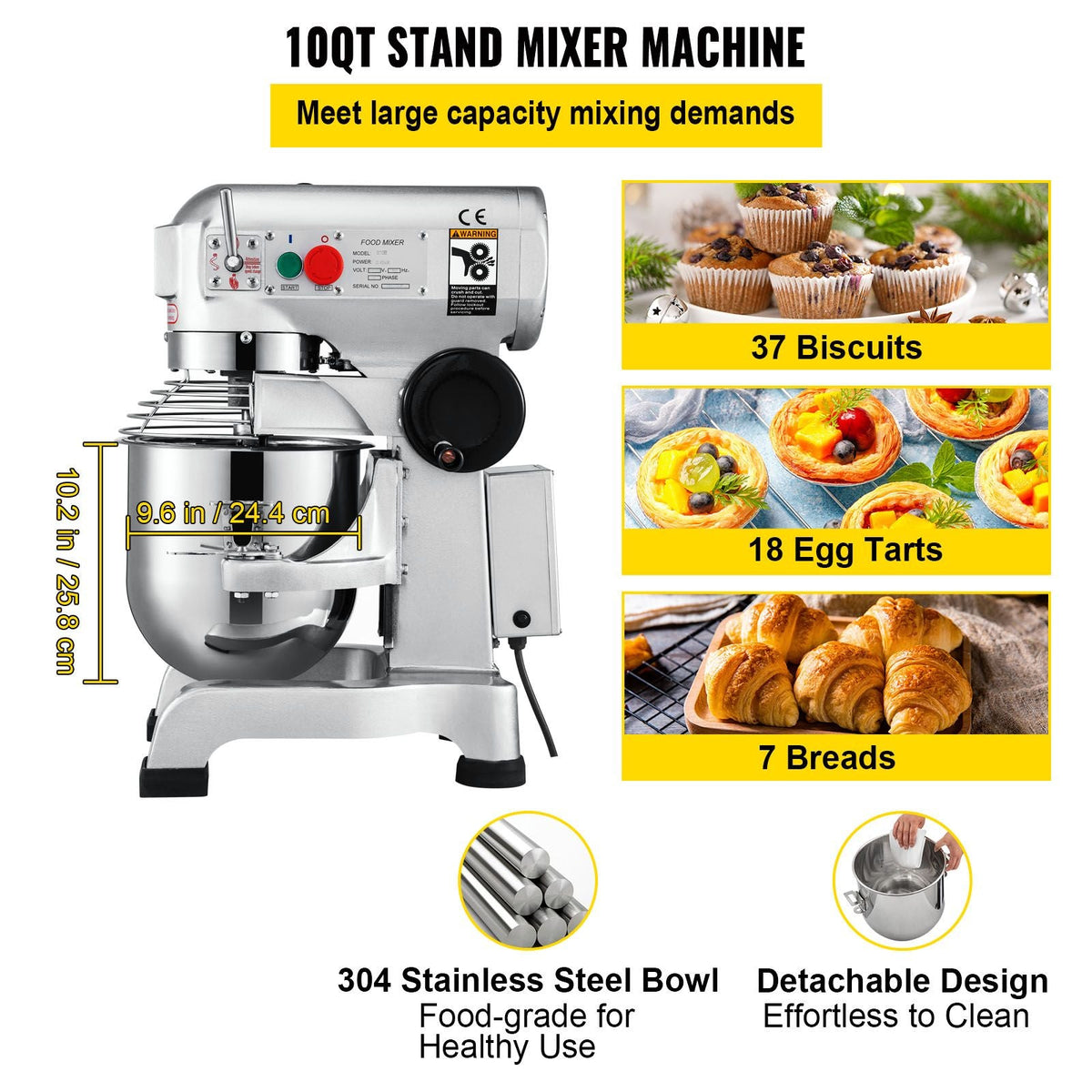 SucceBuy 10- 30L Electric Dough Machine Stainless Steel Commercial Cream Egg Whisk Mixer Processor Kitchen Food Stand Blender