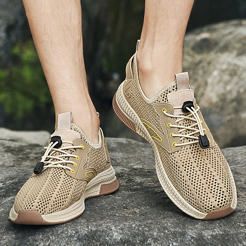 Outdoor Men Casual Shoes Genuine Leather Mens Shoes Brand Climbing Hiking Travel Shoes Breathable Man Sneakers Summer Footwear
