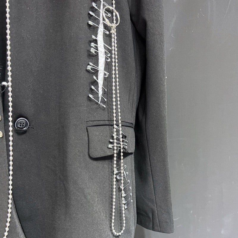 WVGA Autumn Winter New Man Tide Destroyed Metal Punk Rivet Chain Rock Suit Coat Niche Chic Casual Long Sleeved Blazer Ins W14182
