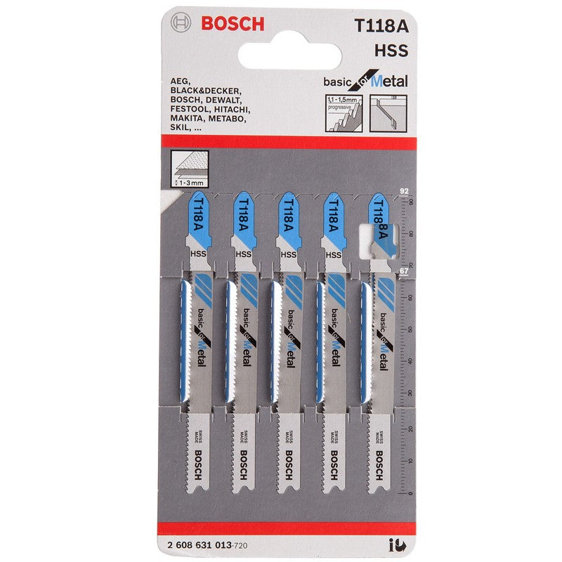 BOSCH 2608631013 T118A Basic for Metal HSS Curved Saw Blade 5-Pack 92mm Metal Straight Cut Milled Curved Saw Tool Accessories