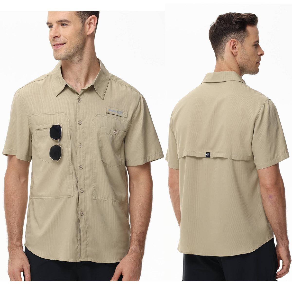 Men's Short Sleeve Lightweight Fishing Shirts, UPF 50+ Breathable Cargo Shirt, Button Down Tactical Shirts with Zip Pocket