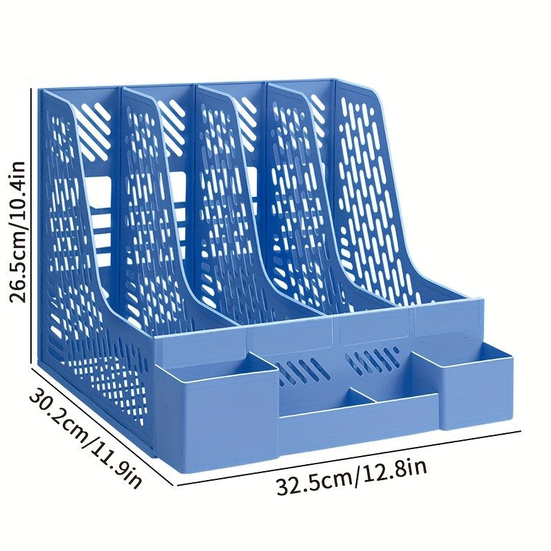 1pc Desktop File Organizer with 4 Compartments PP Material Detachable Space-Saving Office Supplies Document Sorting Storage Box