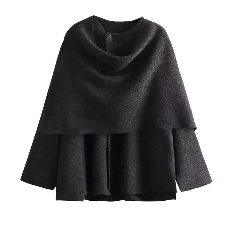 Elegant Coat Women Scarf Collar Long Sleeve Button Irregular Jackets European and American Style Streetwear Casual Outerwear