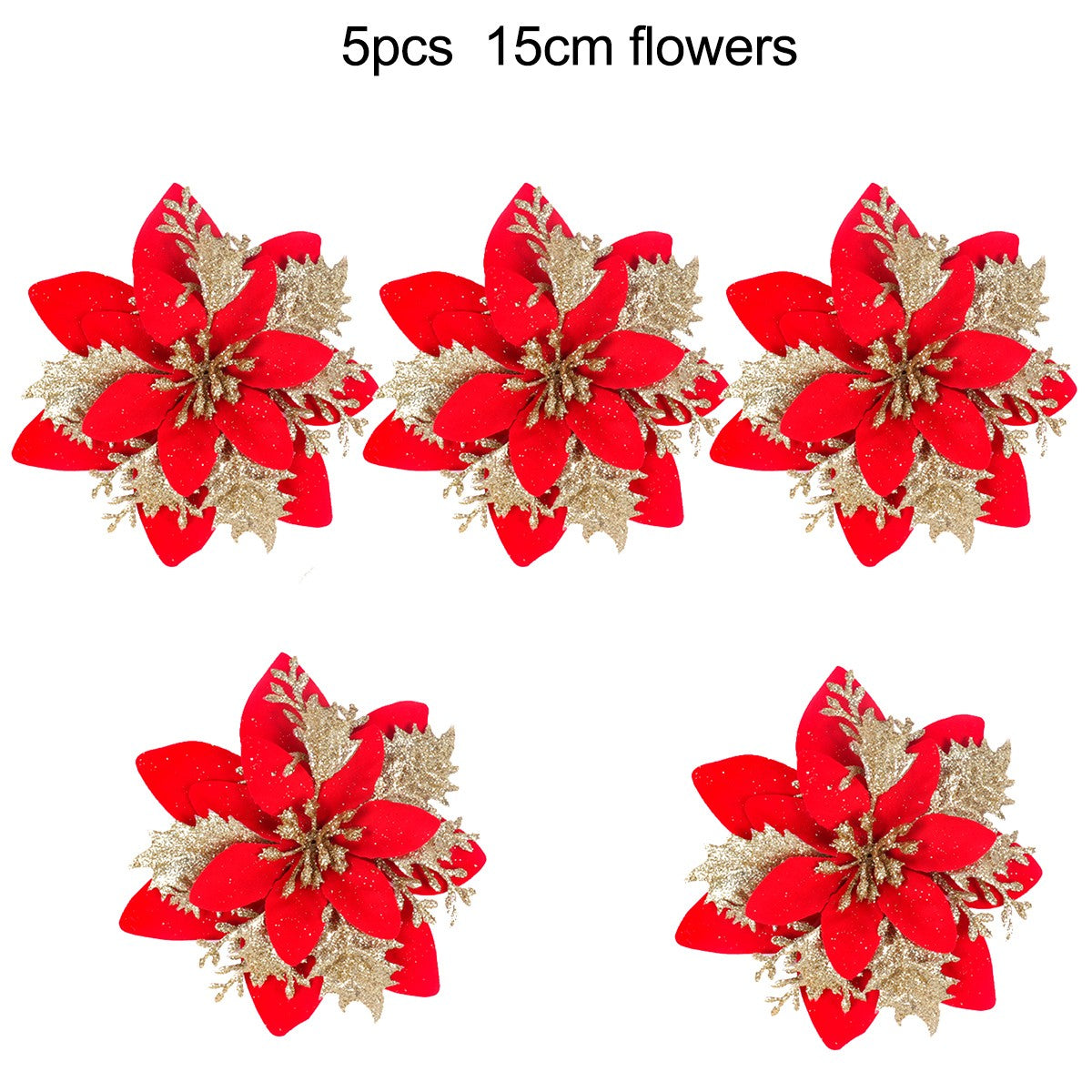 1/5/10pcs Sparkling Red Golden Silver Poinsettia Artificial Flowers Christmas Tree Ornaments for Xmas New Year party Decoration