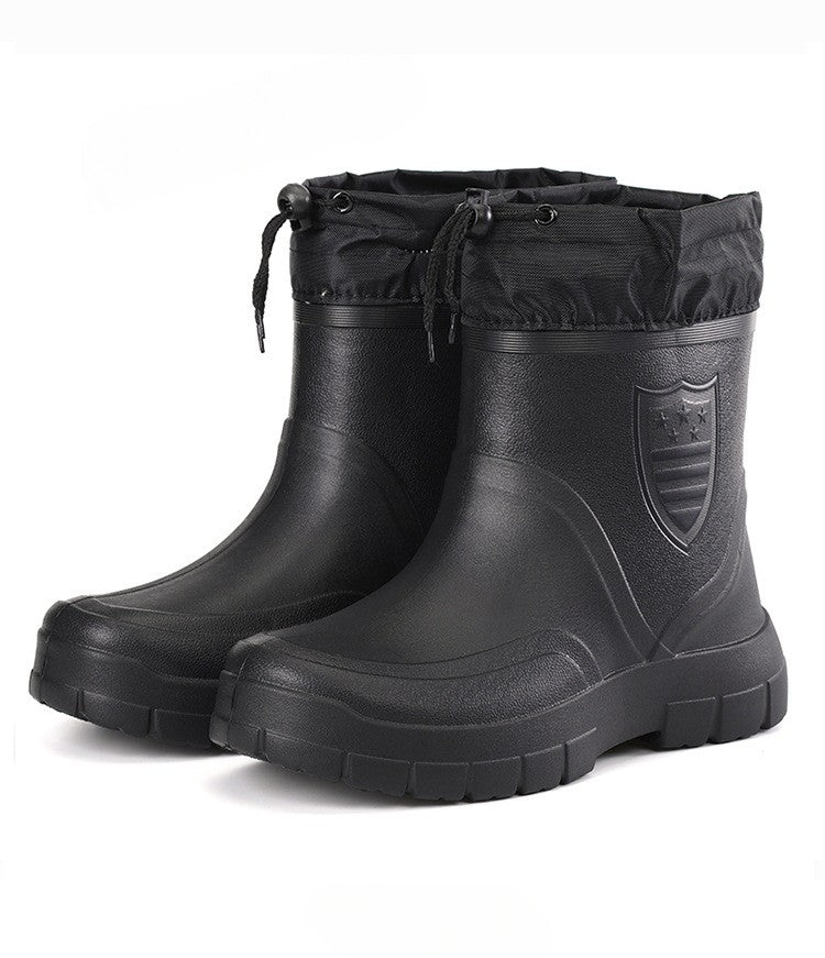 2024 Versatile Men's Rain Boots Waterproof outdoor lightweight shoe Velvet fashion short boot Casual comfort male water shoes