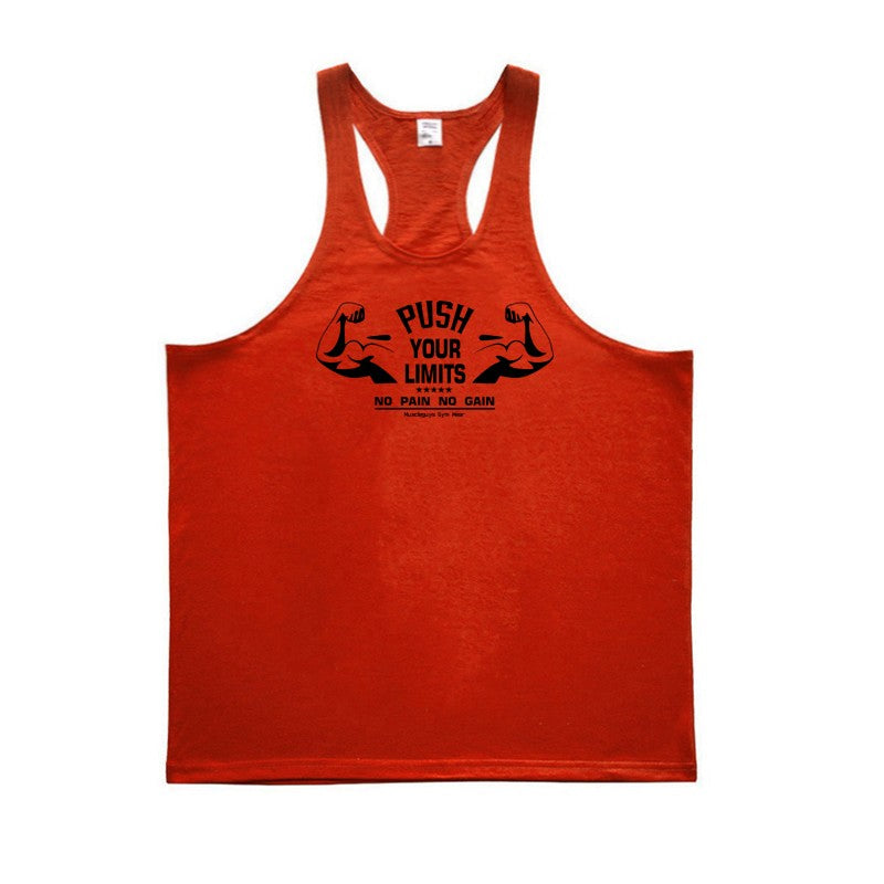 PUSH YOUR LIMITS NO PAIN NO GAIN Cotton Gym Tank Top Mens Bodybuilding Clothing Y Back Fitness Stringer Singlets Workout Shirt