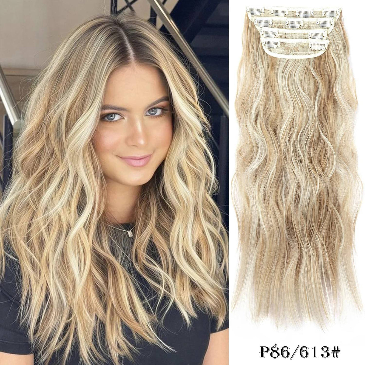 4Pcs/Set 20Inch Synthetic Hair Clip In Long Wavy Thick Hairpieces For Women Full Head Synthetic extenciones para el cabello