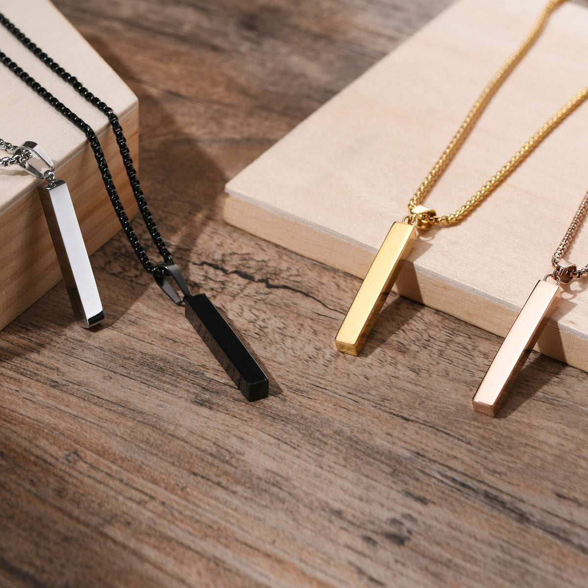 Waterproof Pillar Necklaces for Men Women,Stainless Steel Rectangle Vertical Bar Pendant Necklace,Simple Casual Collar Gifts