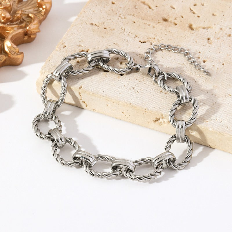 GANEMLY 316L Stainless Steel Metal Chain Necklace Bracelet Set For Women New Punk Collar Chokers Waterproof Jewelry Femme Gift