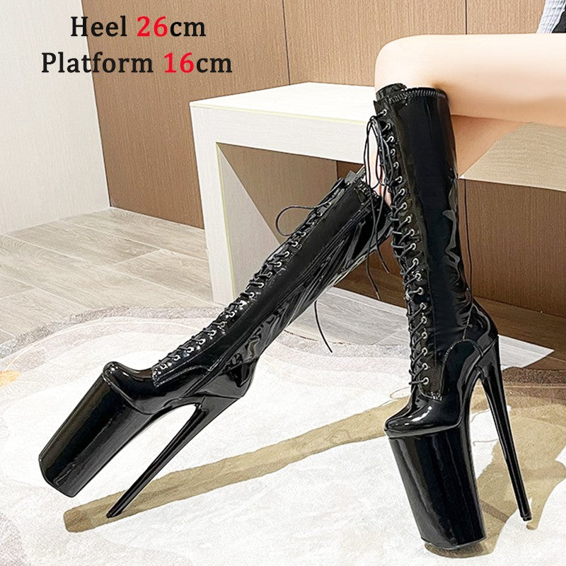 26cm Super High Heel Thigh High Boots Sexy Women Shoes Pole Dance Stripper Shoes Platform Over-the-Knee Zip Crotch High Boots