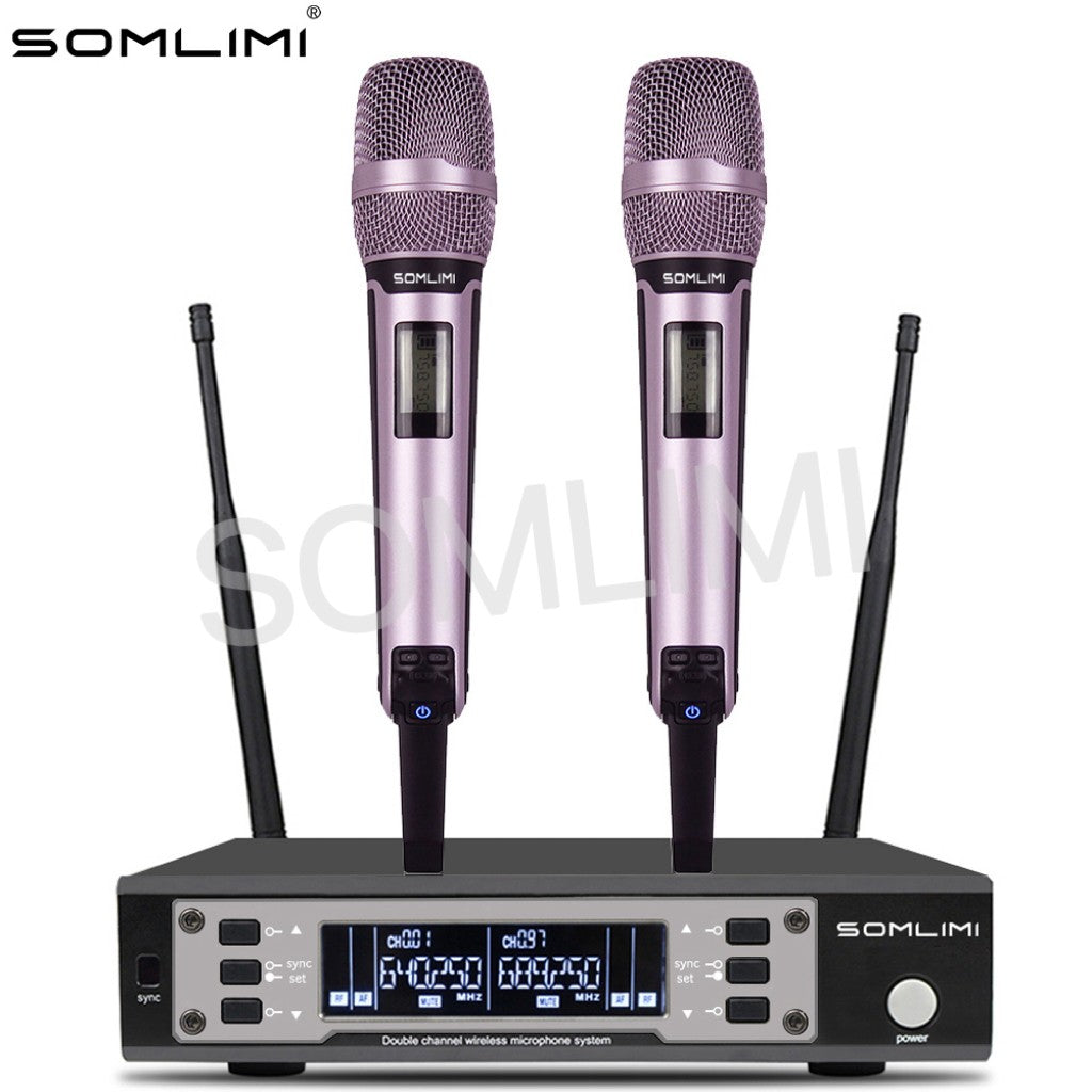 SOMLIMI EW135G4 UHF Dual Channels Profession Wireless Microphone System Stage Performance Dynamic Long Distance Metal Handheld