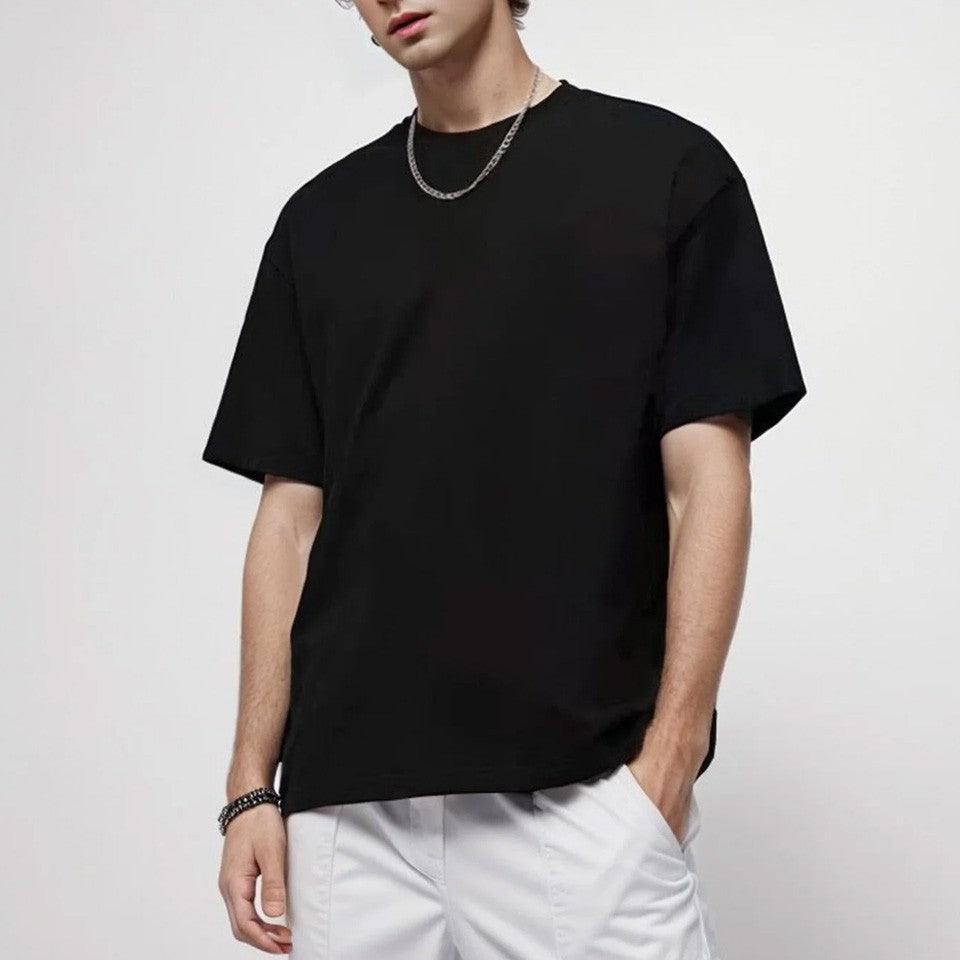 100% pure cotton summer high-end brand men's short sleeve round neck fashionable style half sleeved top breathable T-shirt