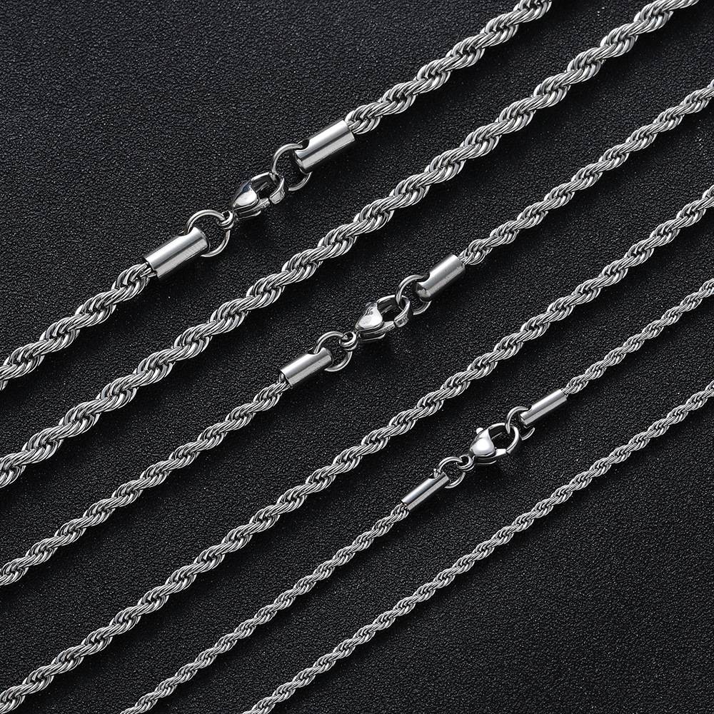 2/3/4/5/6 MM Rope Chain Necklaces For Men Women Twisted Sigapore Links Choker Basic Casual Punk Rock Stainless Steel Jewelry
