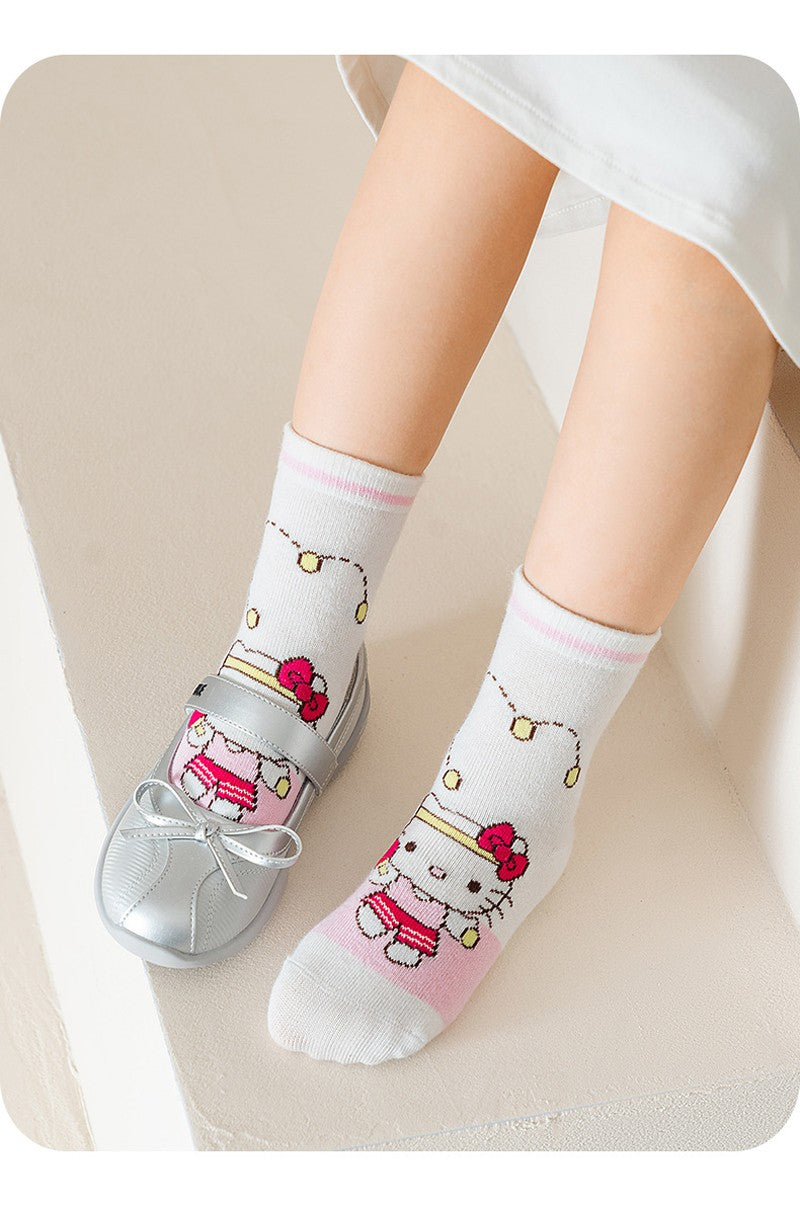 5Pairs Sanrio Cinnamoroll Kuromi Kawaii Spring and Autumn Cartoon Middle Tube Socks For Girls Boy Children Mid-calf Cotton Socks