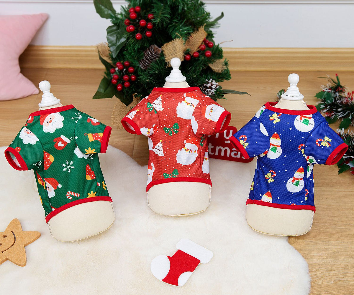 Puppy Dog Christmas Clothes Soft Cat Clothes T-shirt Cute Christmas Tree Pet Clothing for New Year Warm Clothes Costume Yorkies