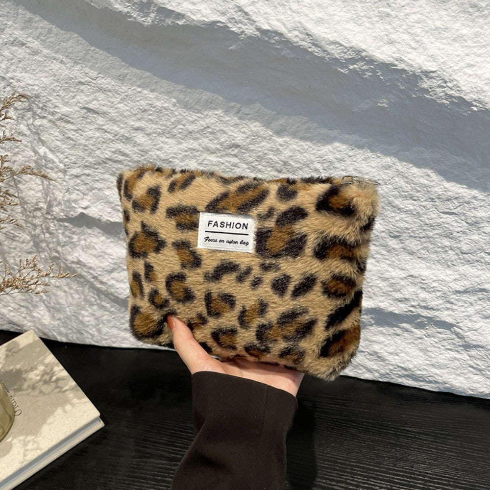 INS Style Canvas Sanitary Mat Bag Leopard Change Purse Coins Keys Wallet Zipper Design Credit Card Holder Cosmetics Napkin